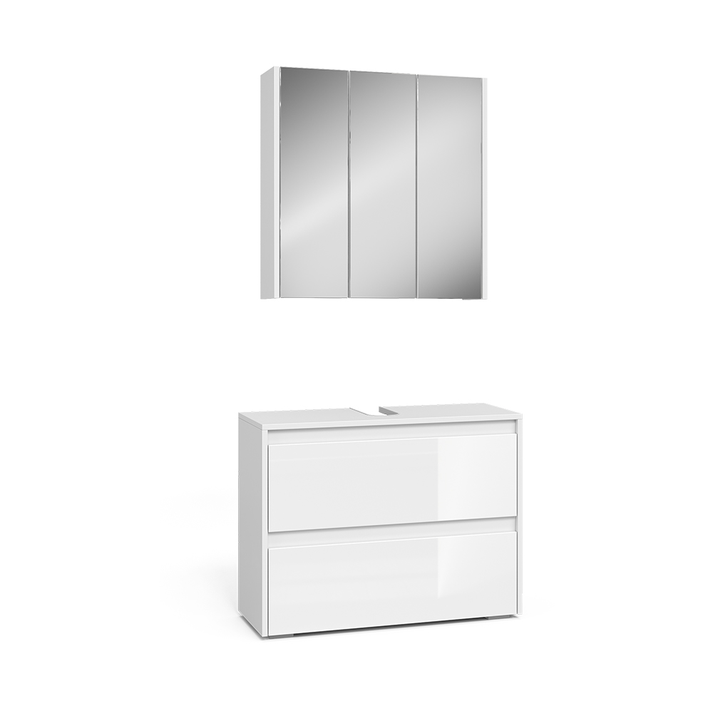 Meubles Bain Majest, Blanc Haute Brillance, 2 Pièces, Vicco