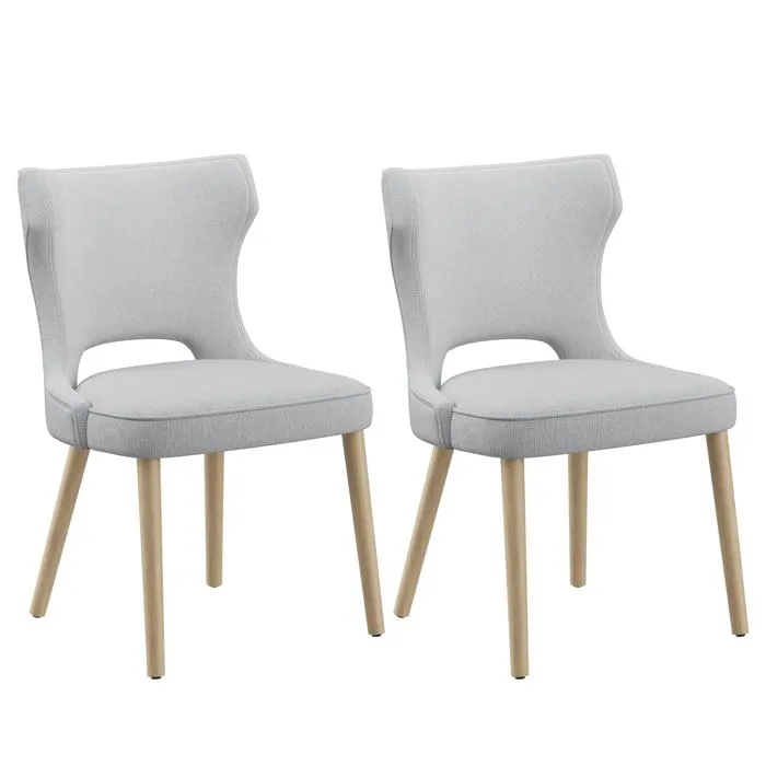 Lot de 2 Chaises Capitonnées Dossier Haut Style Club, Salle à Manger Cuisine Salon, Gris clair