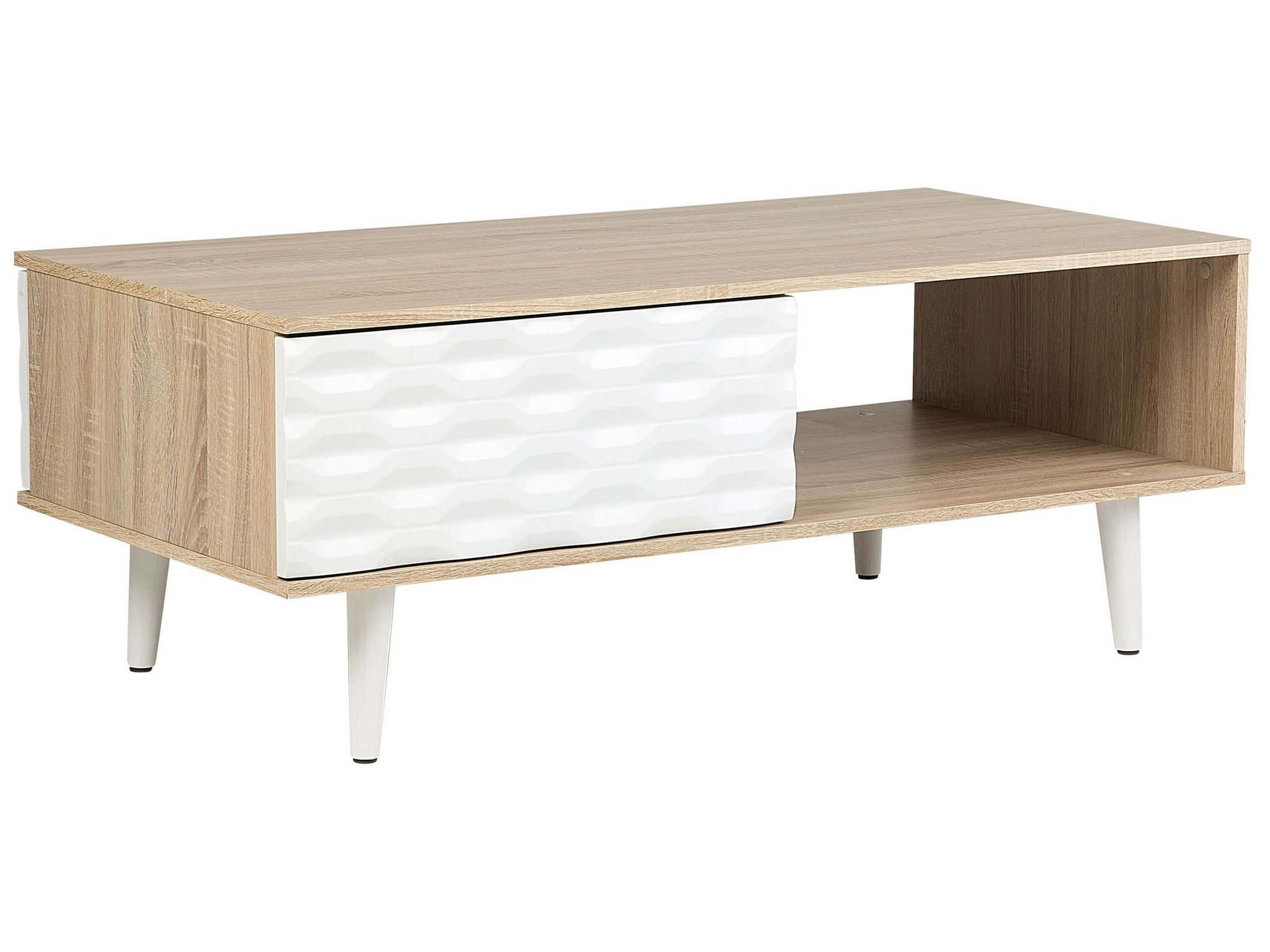 Beliani - Table Basse Rectangulaire 120 X 60 Cm En Mdf Effet Bois Clair Et Blanc Avec Tiroirs Et Espace De Rangement Pour Salon Moderne Ou Scandinave
