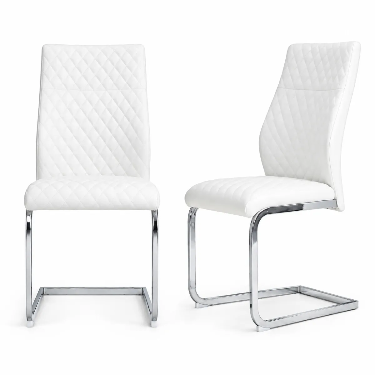 Chaise de salle à manger lot de 2 dossier haut rembourré 5 cm en similicuir blanc cadre métallique argenté