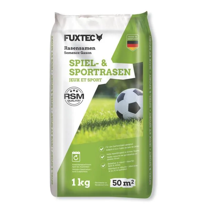 Semences de gazon sport et jeux 1 kg FUXTEC FX-RSSP1 pelouse résistante au piétinement jardin et zones de loisirs