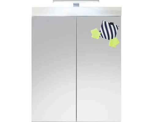 Amanda - Armoire De Toilette Murale Mélaminé Avec Bandeau Lumineux Blanc - 2 Portes Miroir. L - H - P: 60 - 77 - 17 Cm