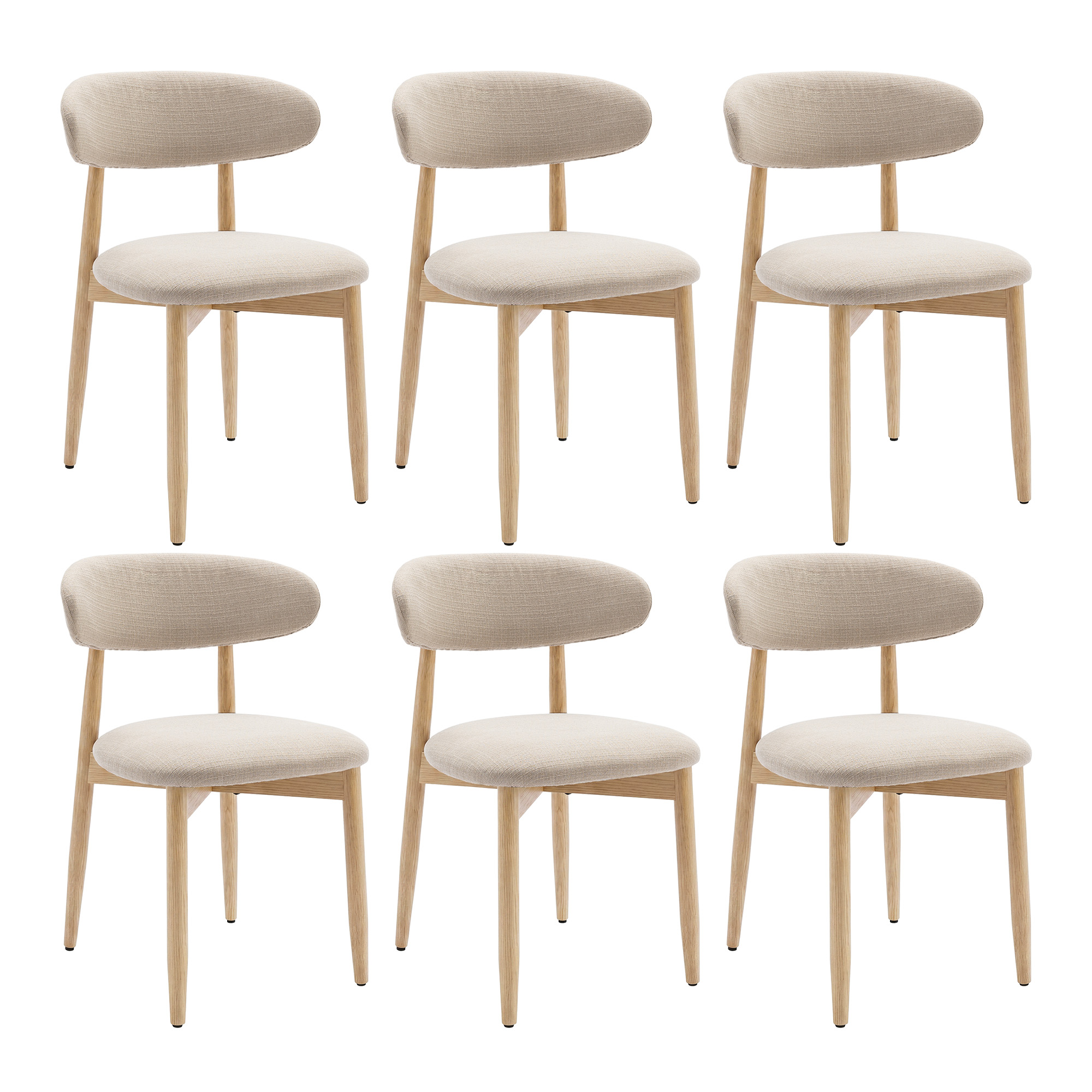 Colamy Lot De 6 Chaises En Bois Massif, Robustes Et Élégantes, Style Nordique Minimaliste, Idéales Pour Salle À Manger Et Cuisine,beige