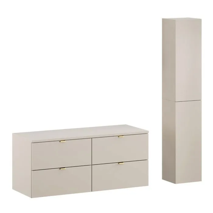 Ensemble DALIA CACHEMIRE double meuble sous vasque avec plan 120 cm et 2 x colonne 30/80 cm à suspendre