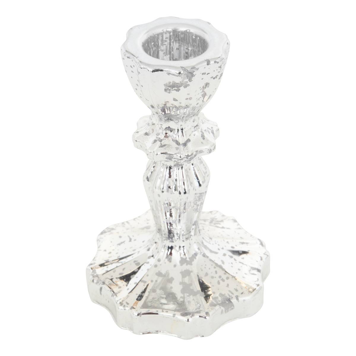 Bougeoir De Noël En Verre Argenté H. 11 Cm - Feeric Lights & Christmas