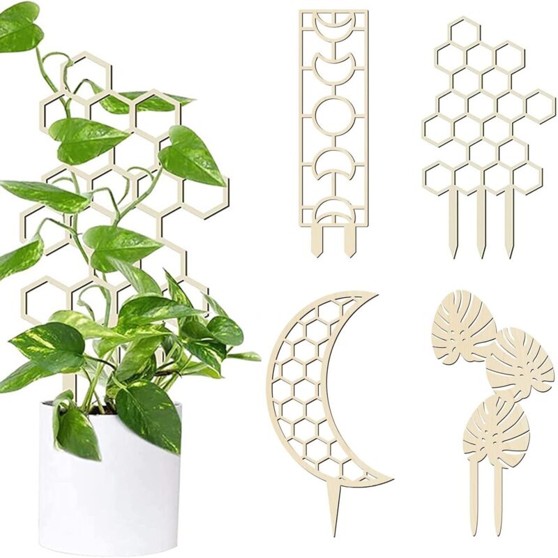 Ensemble De 4 Tuteurs Pour Plantes Grimpantes, Tuteurs En Bois Pour Plantes D'Intérieur, Treillis Pour Plantes D'Intérieur, Mini-plantes En Pot, Supports Pour Plantes En Pot, Plantes Grimpantes