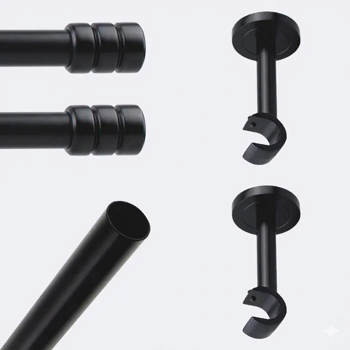 Kit de tringle à rideaux Noir Mat 300cm Diam.20mm Embout Cylindre 2ST - Fixation Mur - Boulet