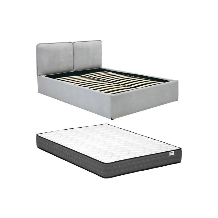 Lit coffre déhoussable 140 x 190 cm - Tissu - Gris clair + Matelas - TENESE