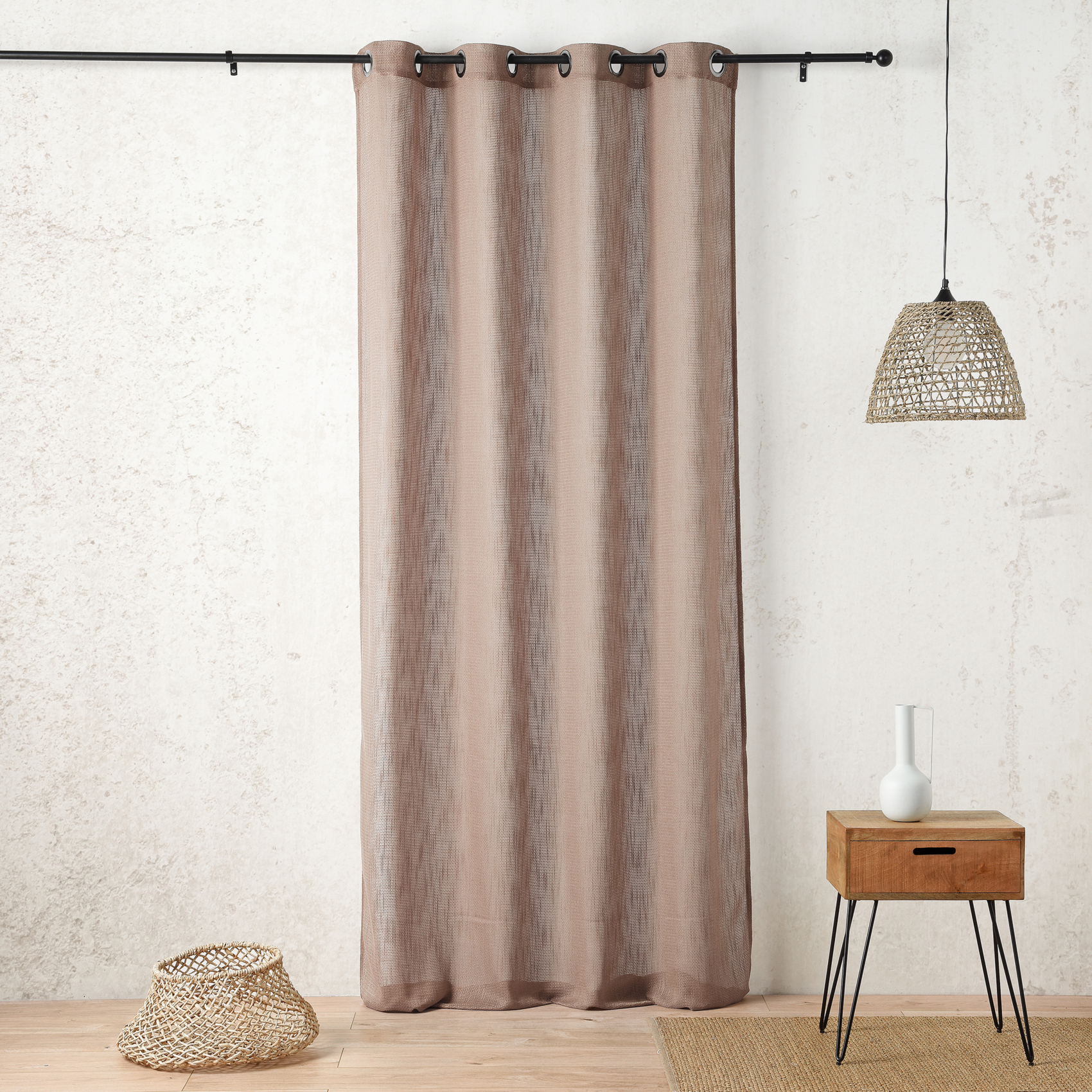 Voilage 140x260 Cm 100% Polyester - Voilage Texturé - 140x260cm - Taupe