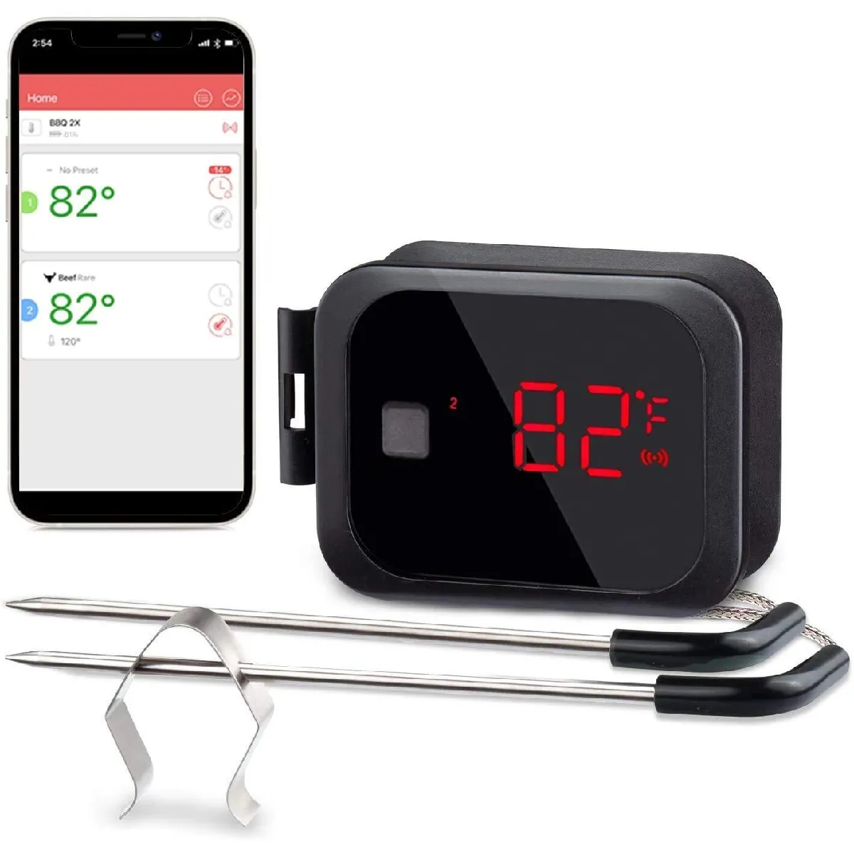 Thermomètre Cuisine Bluetooth Avec 2 Sonde Temperature Noir