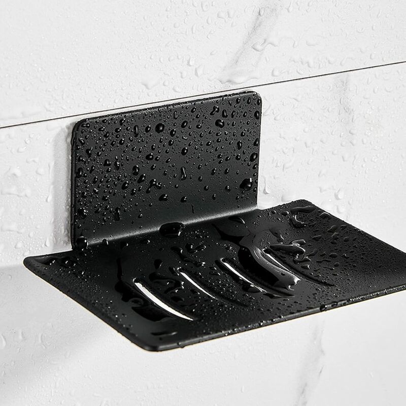 Porte Savon Mural Sans Perçage Porte-savon Douche En Acier Inoxydable Porte Savon Inox Auto-adhésif Pour Stocker Eponges Brosses Savon Pour Salle De Bain Cuisine Balcon (noir)