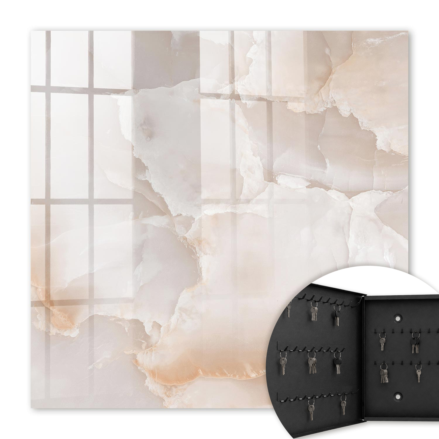 Armoire À Clés - (30 Cm X 30 Cm) - Boîte À Clés Murale - Coffret De Rangement Pour Clés - Couleur Noire - Ouverture Vers La Gauche - Pour Maison Et Bureau - Une Pierre Subtile