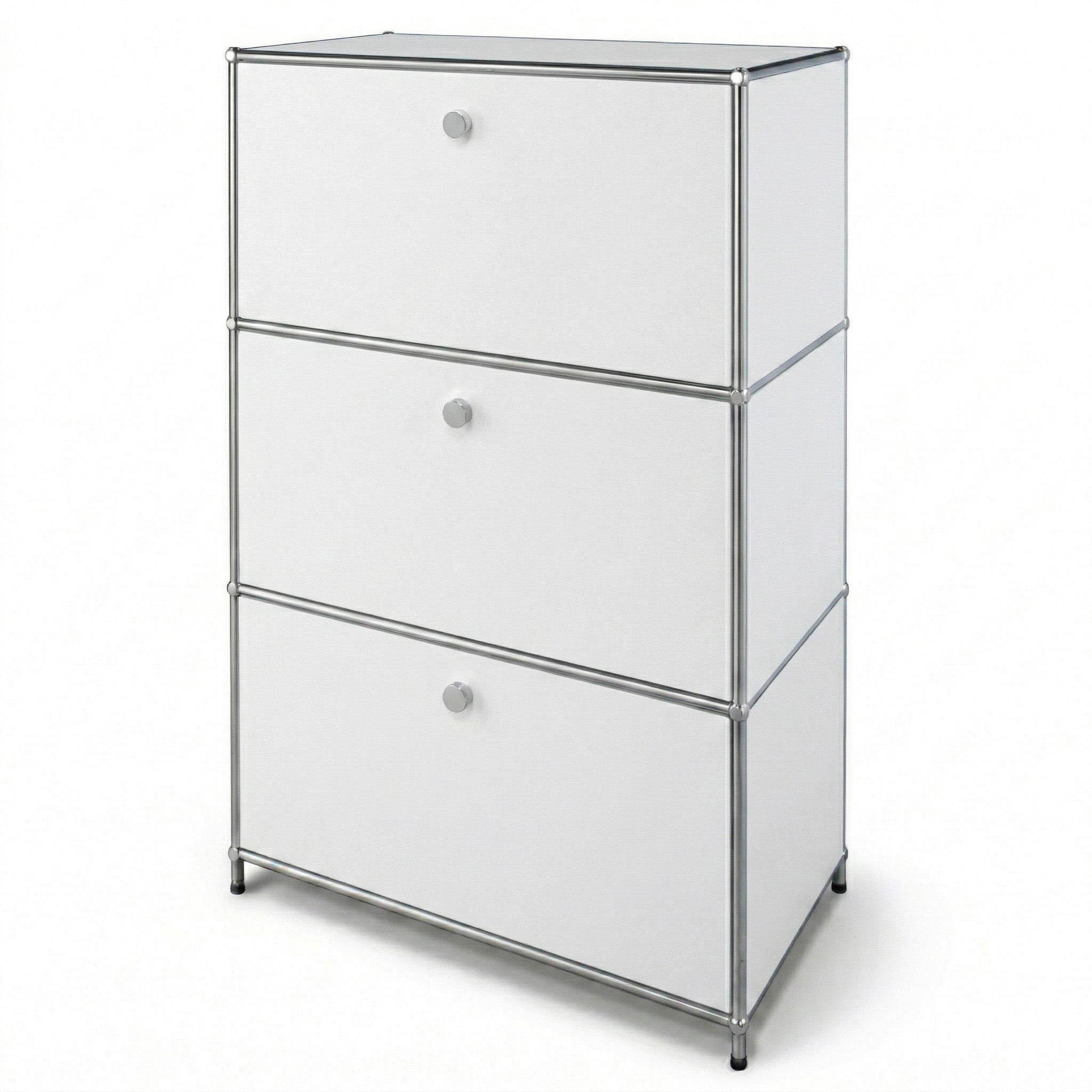 Étagère Métal Chromé Design Épuré, Concept Epuré Mk-129, Buffet 3 Compartiments Verrouillables,blanc