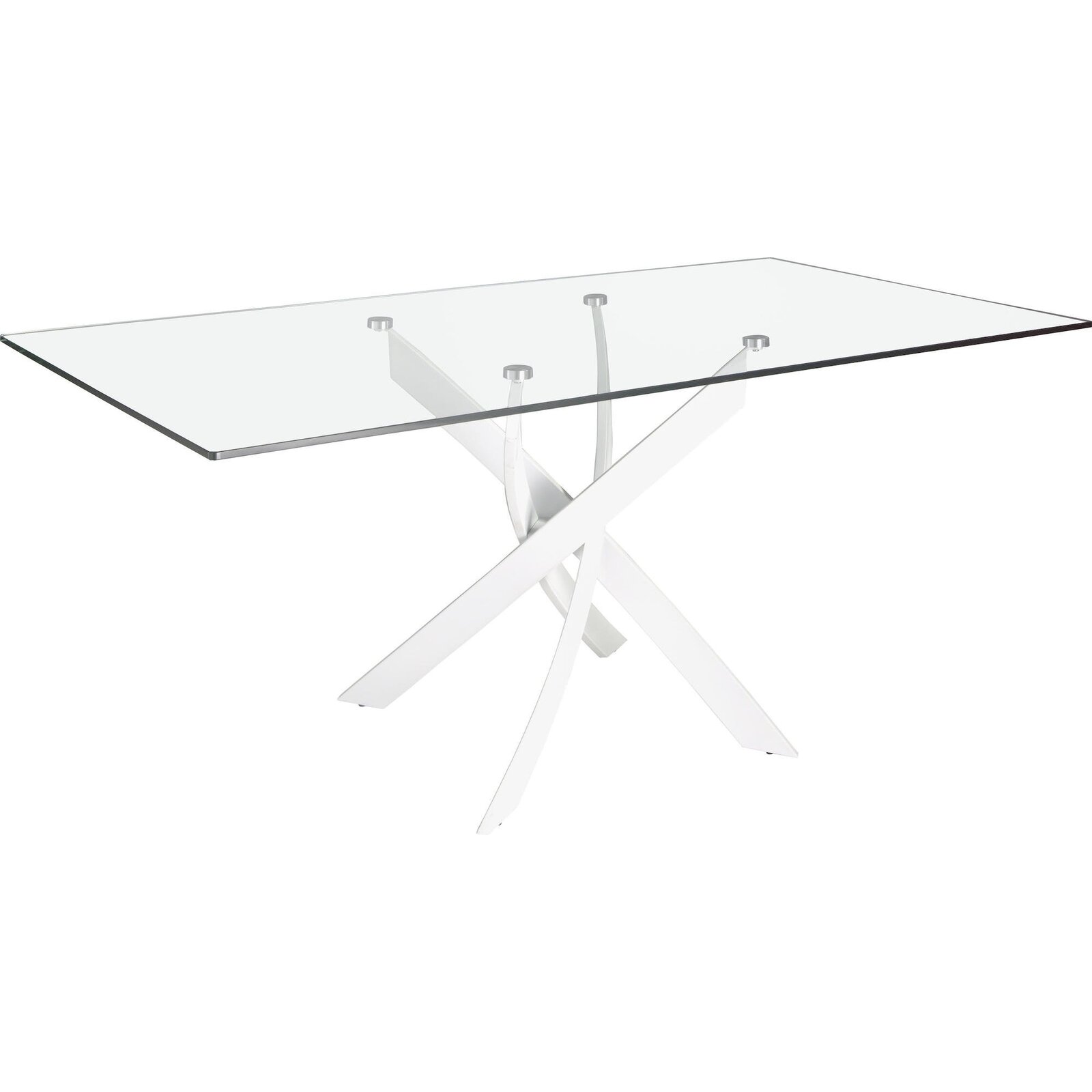 Table À Manger Design Verre Et Pieds Blancs Angel Cerda - Verre Trempé Et Acier Laqué Blanc