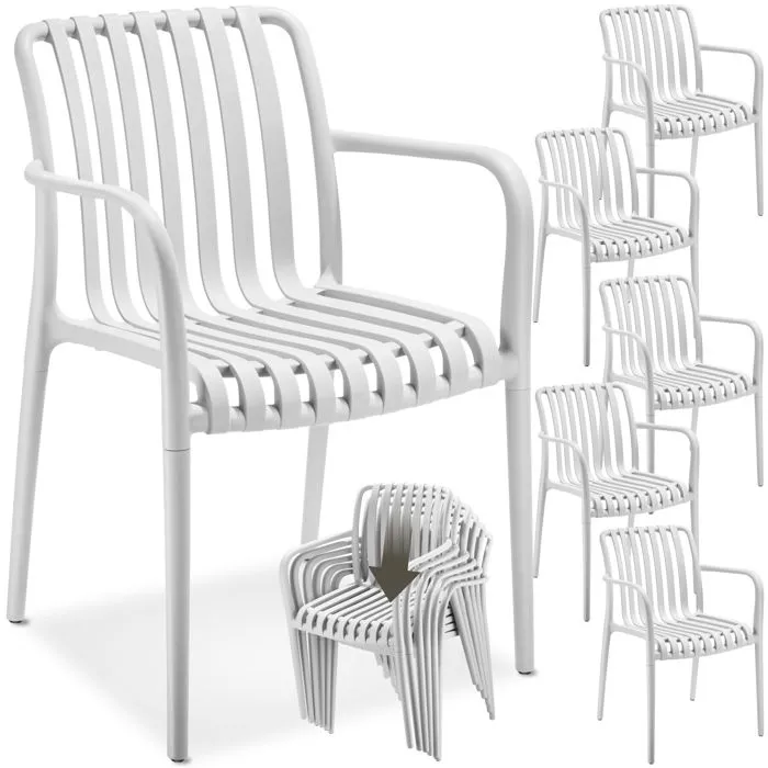 Lot 6 chaises de jardin empilables résistantes aux intempéries crème