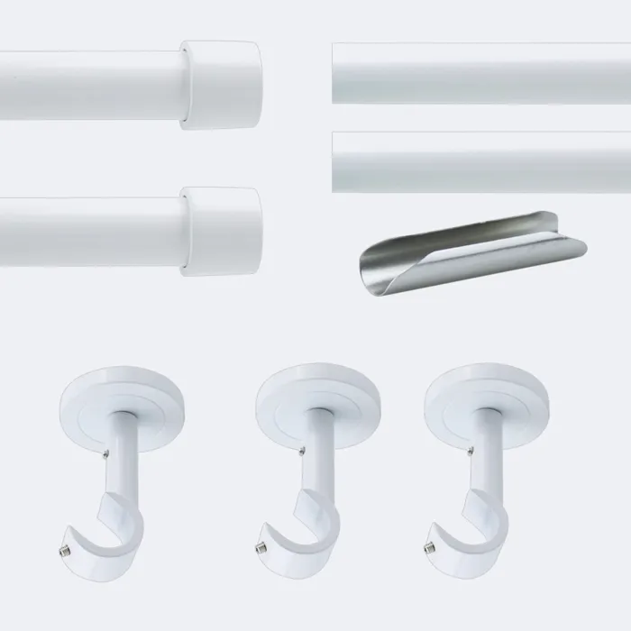 Kit de tringle à rideaux Blanc 300cm Diam.20mm Embout Capuchon - Fixation Plafond - Boulet