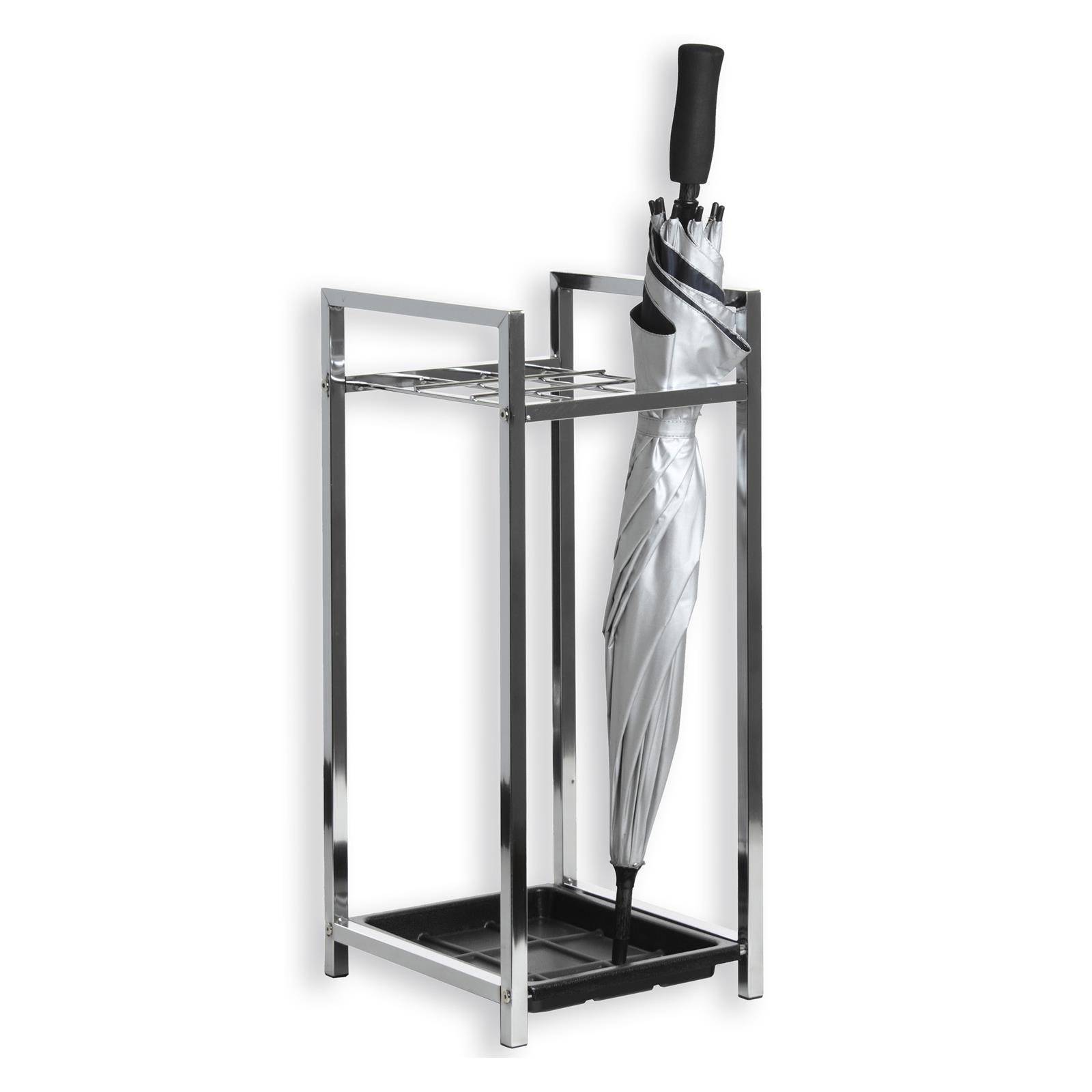 Porte-parapluie Nelia Support Pour Parapluies Ou Cannes Avec Séparation Et Réceptacle D'Eau, Structure En Métal Chromé