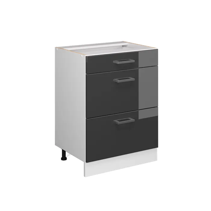 Vicco Meuble cuisine Anthracite Haute brillance 60cm avec tiroirs, sans PT