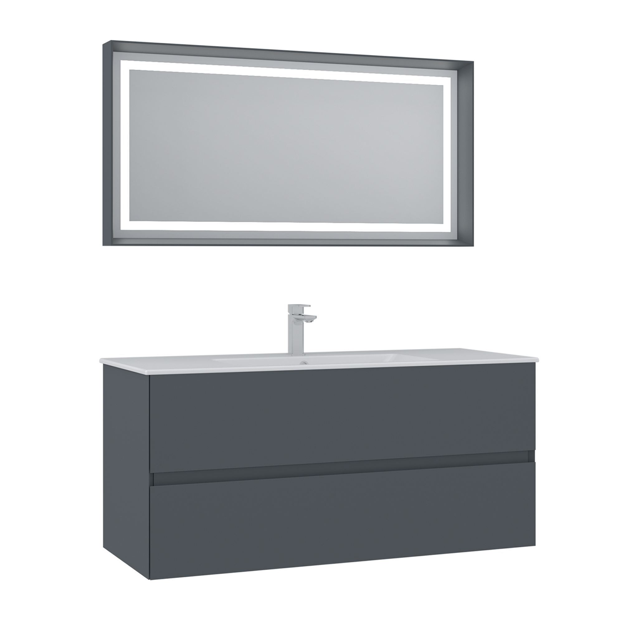 Meuble Avec Simple Vasque Et Miroir "nest 121 V2" - 121 X 51 X 55 Cm - Matte Anthracite