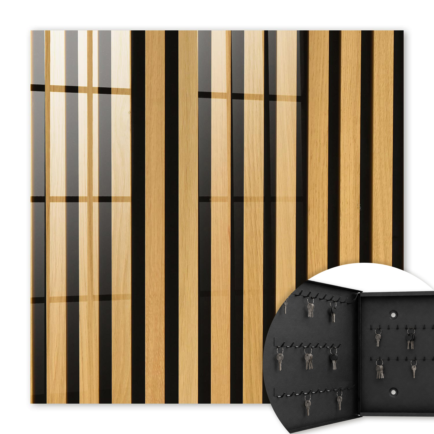Armoire À Clés - (30 Cm X 30 Cm) - Boîte À Clés Murale - Coffret De Rangement Pour Clés - Couleur Noire - Ouverture Vers La Gauche - Pour Maison Et Bureau - Structure En Bois