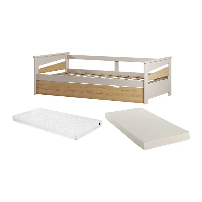 Lit gigogne 2 x 90 x 190 cm - MDF - Coloris: Naturel et beige + Matelas - LURAVO