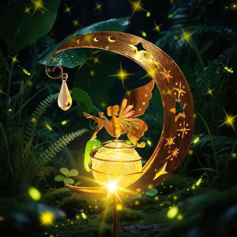 Lampes Solaires Extérieur Jardin, Lumière En Forme De Lune Avec Boule En Verre Fissuré Étanche, Solaire Décorative De Jardin, Éclairage Solaire Pour Chemin De Pelouse, Patio, Balcon, Cour