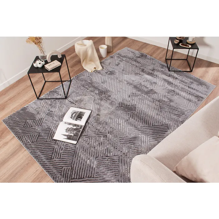 Tapis à poils ras motif géométrique - gris - 200x290 cm