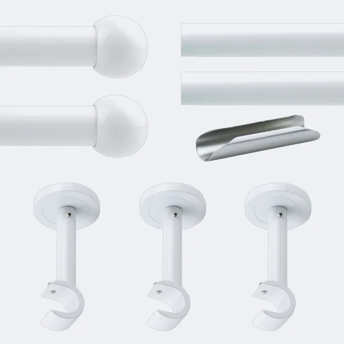 Kit de tringle à rideaux Blanc 300cm Diam.20mm Embout Boule - Fixation Mur - Boulet