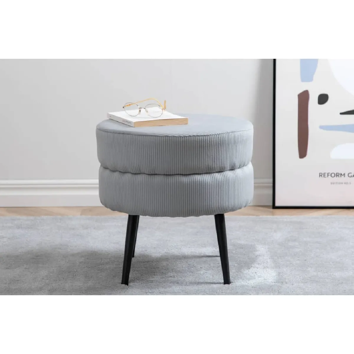 Pouf Pot 40x40x40 Cm Velours Côtelé Noir Et Gris Venture Home