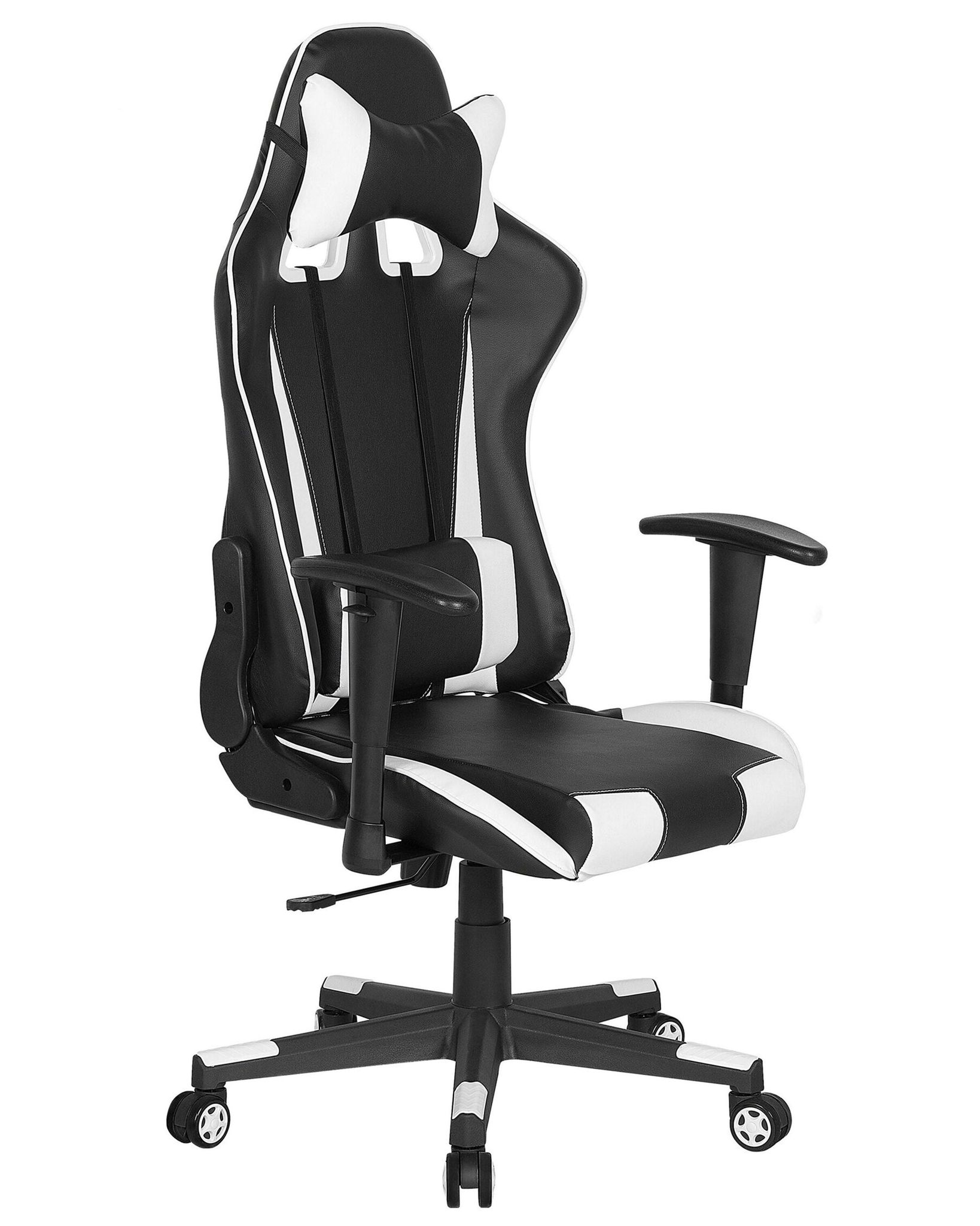 Chaise De Bureau Fauteuil Design Joueur Très Confortable Revêtue En Cuir Pu Noir Et Blanc Moderne Réglable Et Inclinable Beliani