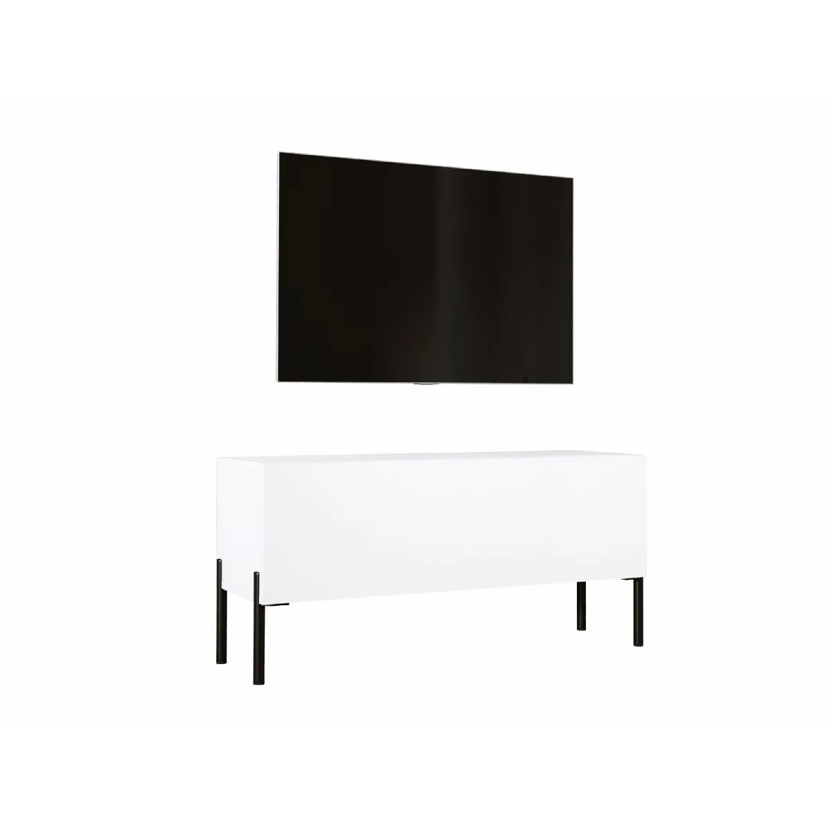 Meuble TV: Blanc Mat, Pieds Noir, 100 x 52 x 32 cm