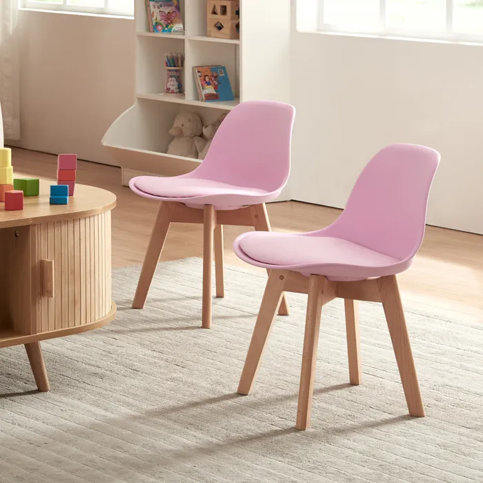 Set de 2 chaises pour enfants Elvdal rembourré en similicuir PU plastique hêtre rose en.casa