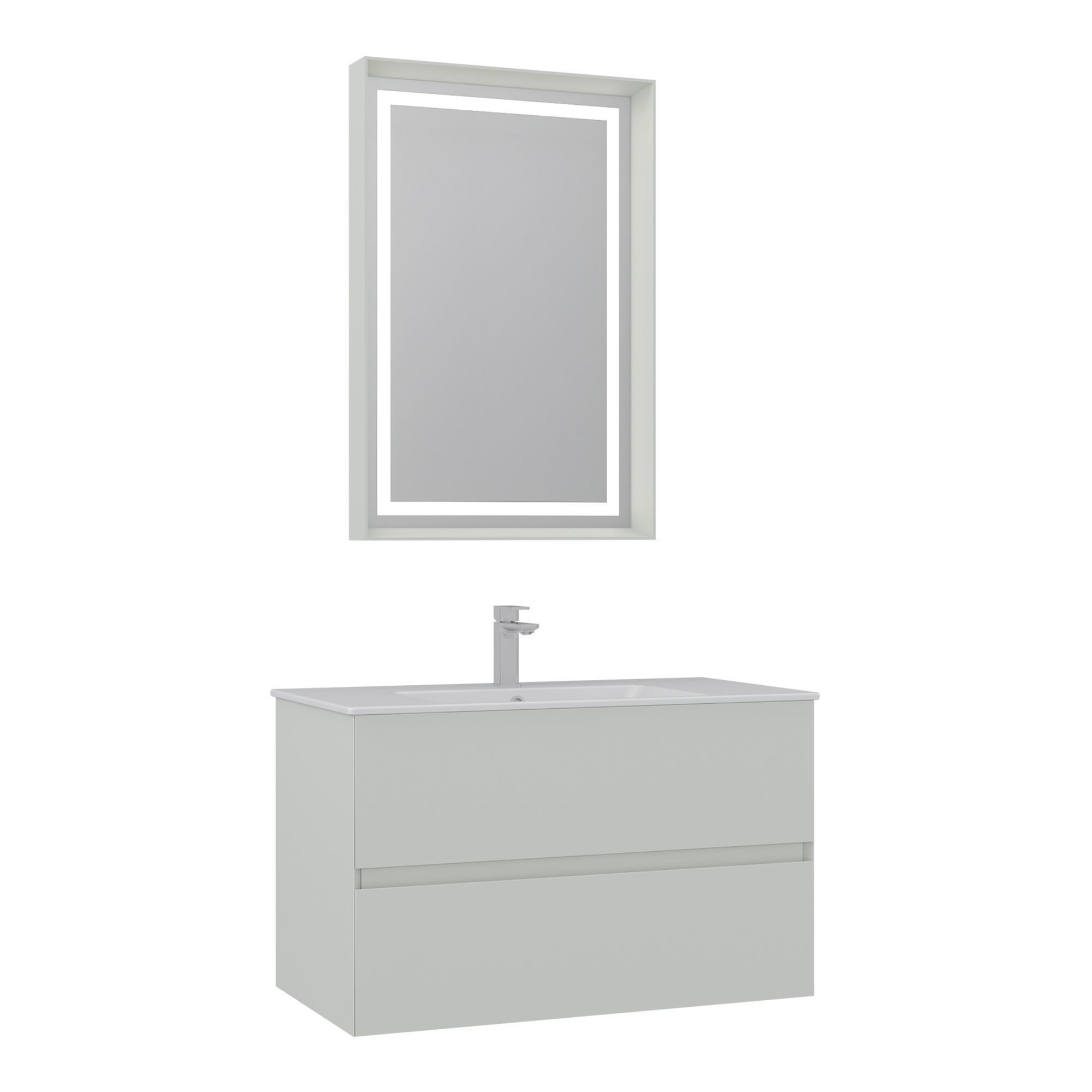 Meuble Avec Simple Vasque Et Miroir "nest 91 V2" - 91 X 51 X 55 Cm - Matte Cashmere