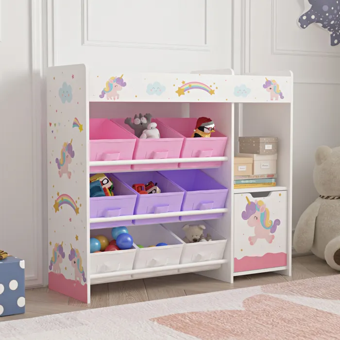 Étagère enfant Soendreland à motif licorne 80 x 90 x 30 cm blanc violet rose en.casa