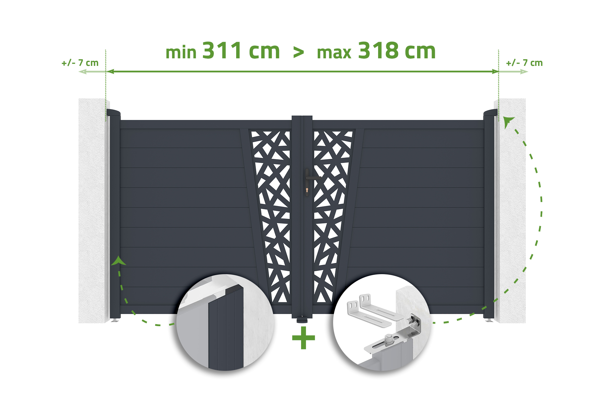 Portail Battant Ajustable En Largeur 3m Cervina Ruivo H.160cm Aluminium Gris