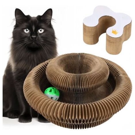 Griffoir Pour Chats Carton - Grattoir Multi-formes Pliant, Jouet Interactif Avec Cloche Dérouvable, Stimule L'Instinct De Chasse Félins, Adapté À Tous Les ges De Chats