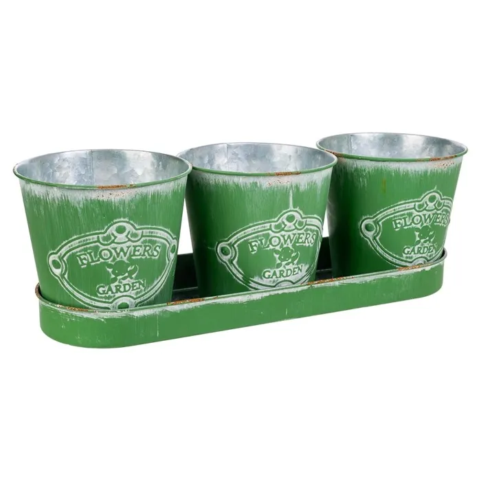 3 Cubos En Métal Et Plateau Verts