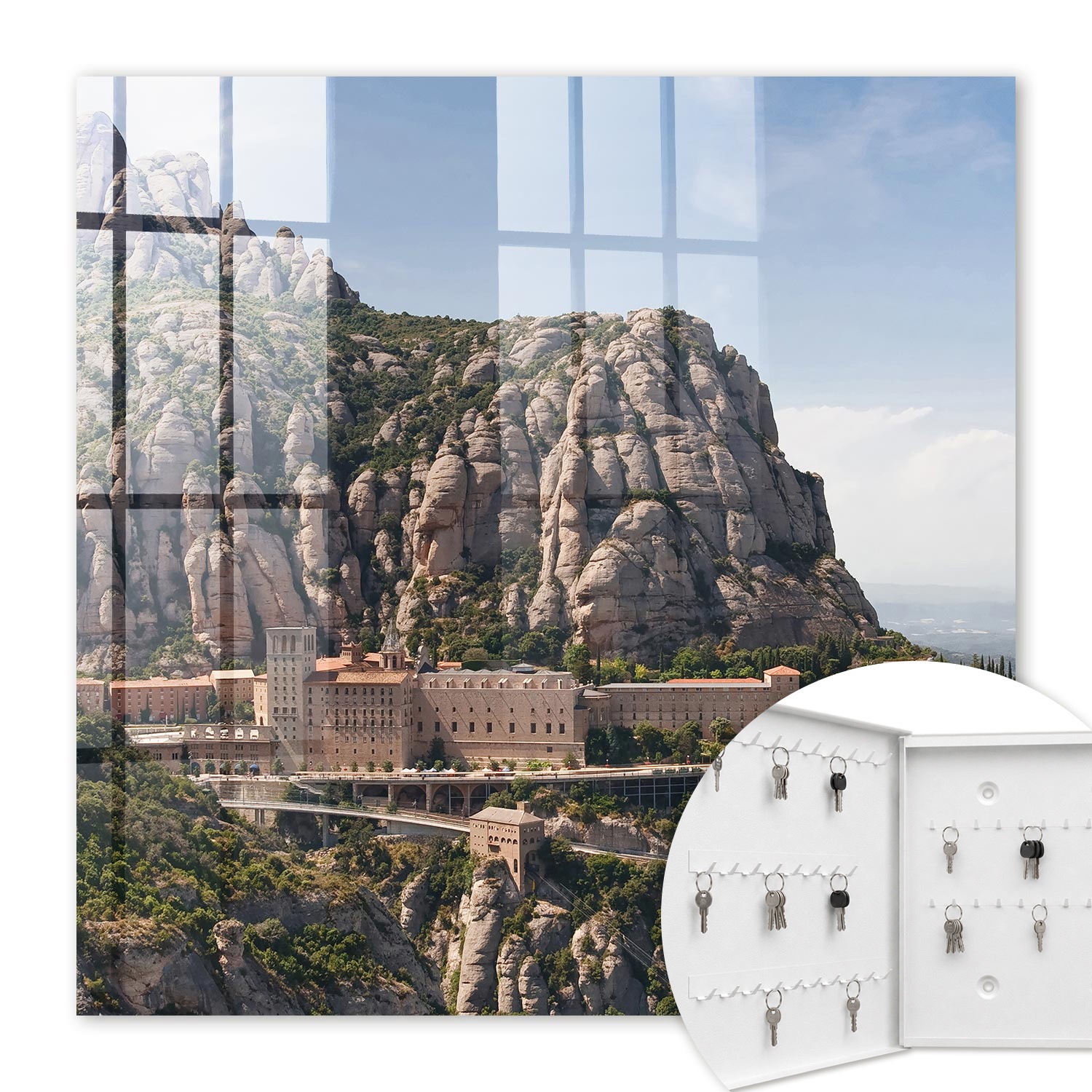 Armoire À Clés - (30 Cm X 30 Cm) - Boîte À Clés Murale - Coffret De Rangement Pour Clés - Couleur Blanche - Ouverture Vers La Gauche - Pour Maison Et Bureau - Architecture De Montagne