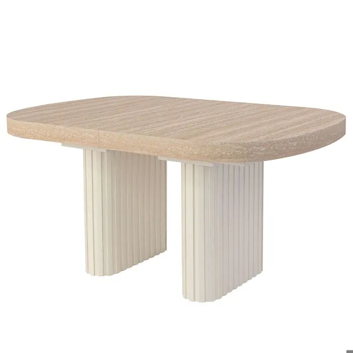 Table Ovale Extensible 150-300cm Pieds Design Buxton Effet Travertin Beige