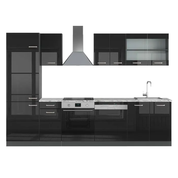 Vicco Cuisine Noir brillant/Anthracite 300cm, PT Marbre