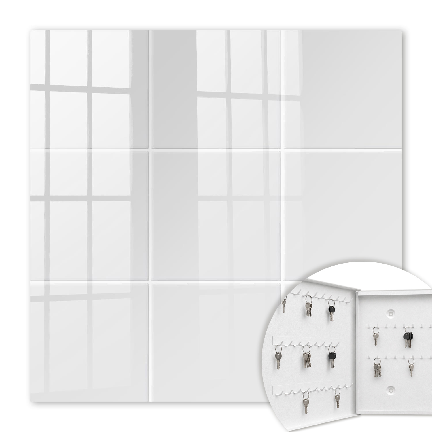 Armoire À Clés - (30 Cm X 30 Cm) - Boîte À Clés Murale - Coffret De Rangement Pour Clés - Couleur Blanche - Ouverture Vers La Gauche - Pour Maison Et Bureau - Carreaux Clairs