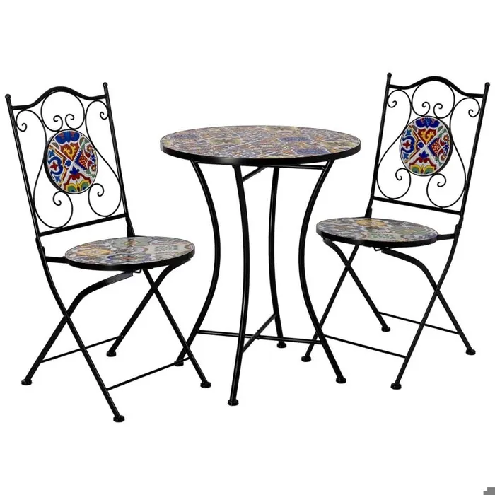 Table et 2 chaises, métal Bleu, 60 x 60 x 75 cm, 38 x 46 x 90 cm