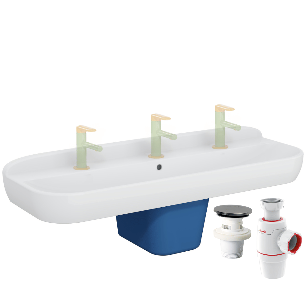 Lavabo pour enfant VitrA Sento Kids 125 cm + cache siphon bleu + siphon et bonde WIRQUIN