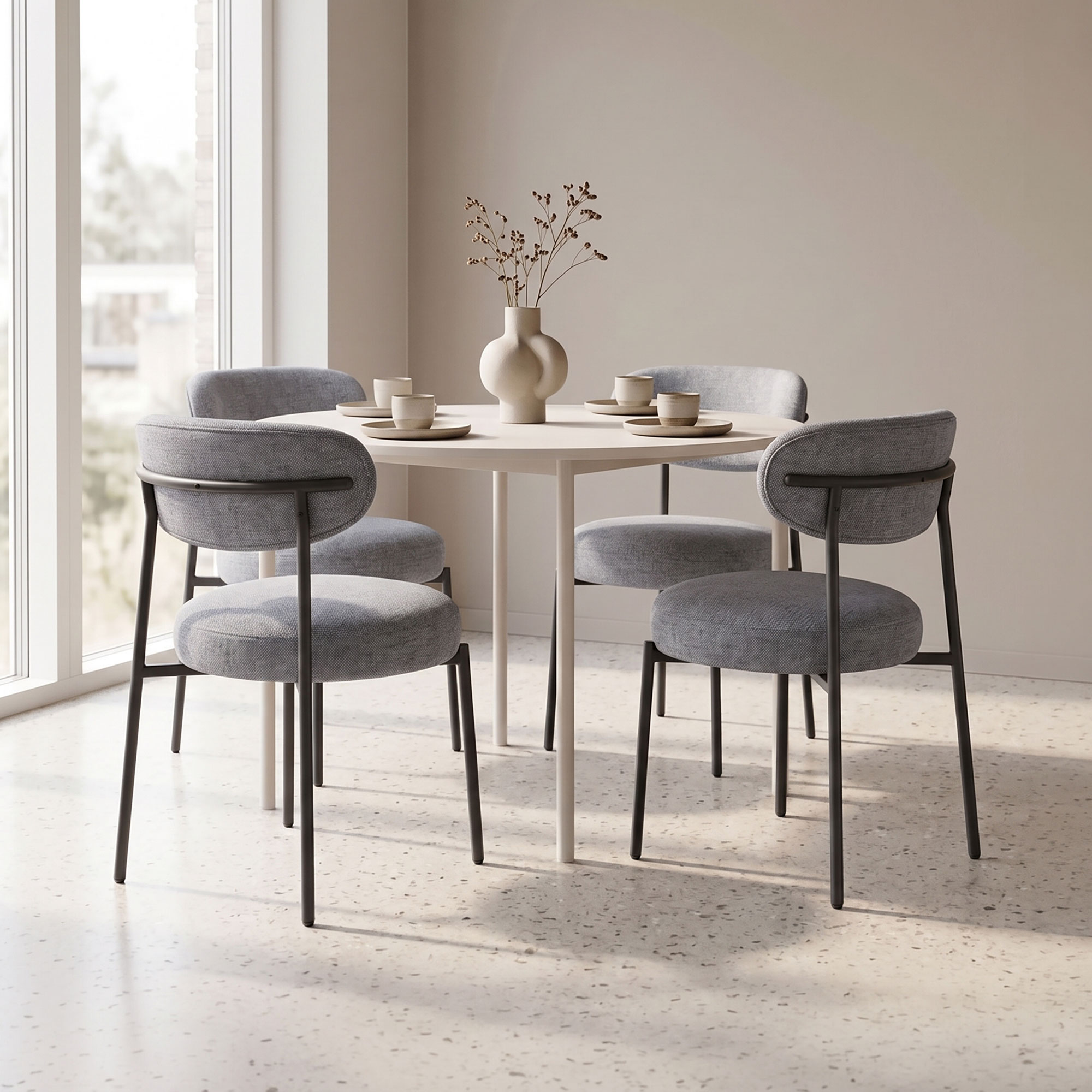 Lot De 4 Chaises De Salle À Manger En Tissu Chenille Gris - Annie
