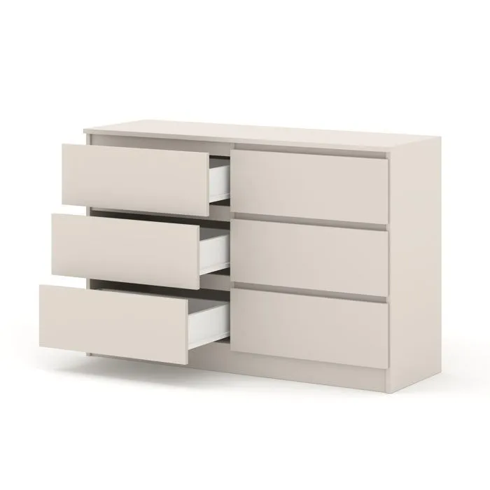 Commode Bim Furniture Maja 120 Cm 6 Tiroirs Cachemire Mat Panneau Stratifié
