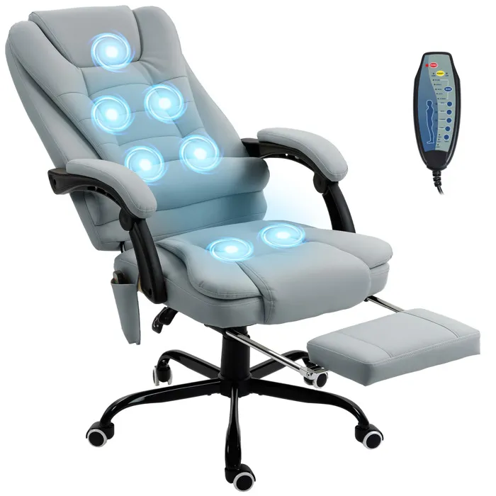 Fauteuil de bureau direction massant inclinable réglable repose-pied coussin lombaires synthétique gris