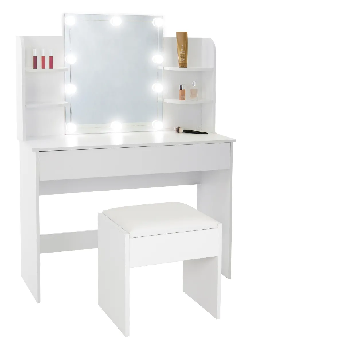 Coiffeuse Avec Tabouret, Blanc, 108x40x140 Cm, Panneau De Particules