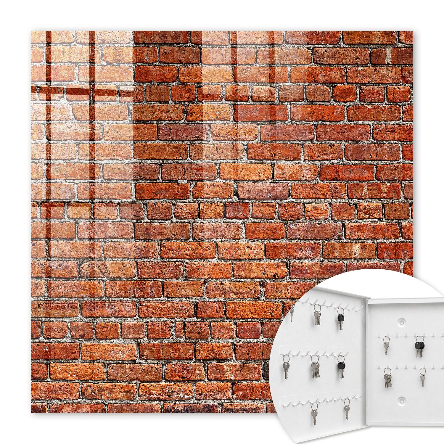 Armoire À Clés - (30 Cm X 30 Cm) - Boîte À Clés Murale - Coffret De Rangement Pour Clés - Couleur Blanche - Ouverture Vers La Gauche - Pour Maison Et Bureau - Mur De Briques