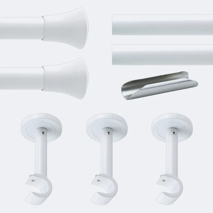 Kit de tringle à rideaux Blanc 300cm Diam.20mm Embout Pommeau - Fixation Mur - Boulet