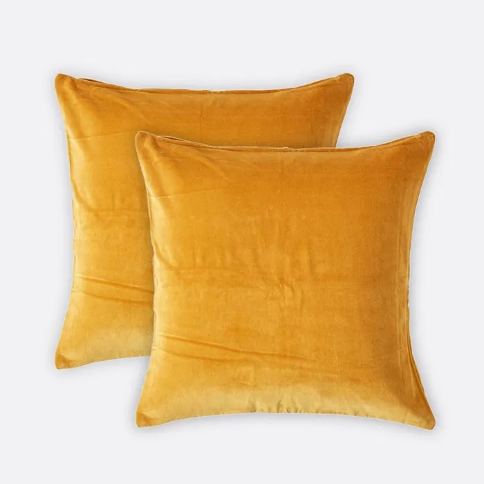 Lot De 2 Housses De Coussin En Velours Jaune Moutarde, 40x40cm - Homescapes